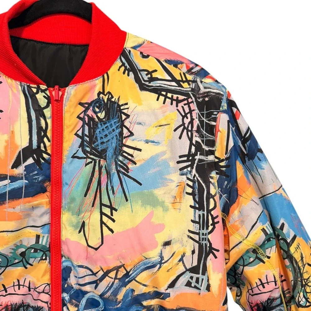 Reason Jean-Michel Basquiat Reversible Bomber Jacket Mens Medium Art Print Black